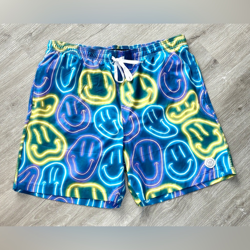 Brooklyn Cloth Swim Trunks Mens Multicolor Neon‎ Smileys Shorts Size XL